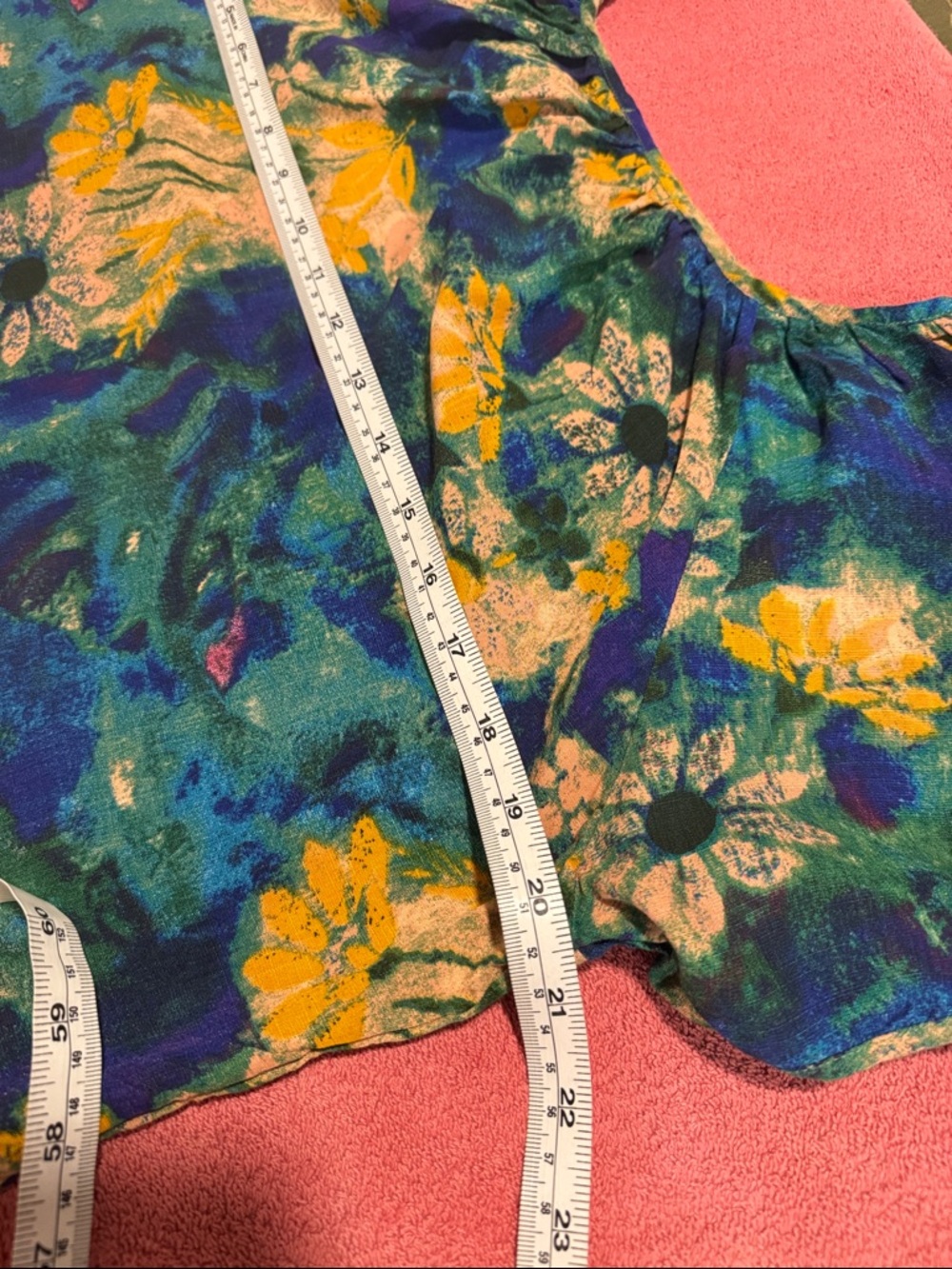 Printed Short-Sleeve Peasant Blouse in Blue, Green & Yellow - Picture 4 of 7
